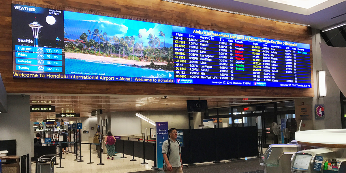 Digital signage at Honolulu International Airport in Honolulu, Hawaii