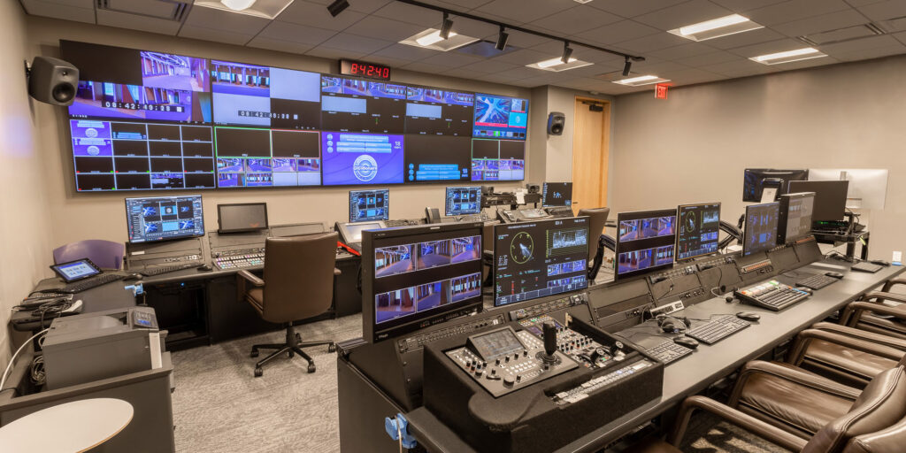 Six 4K/UHD PTZ robotic cameras installed throughout the media studio with control room access at AT&T 37th Floor Media Studio.