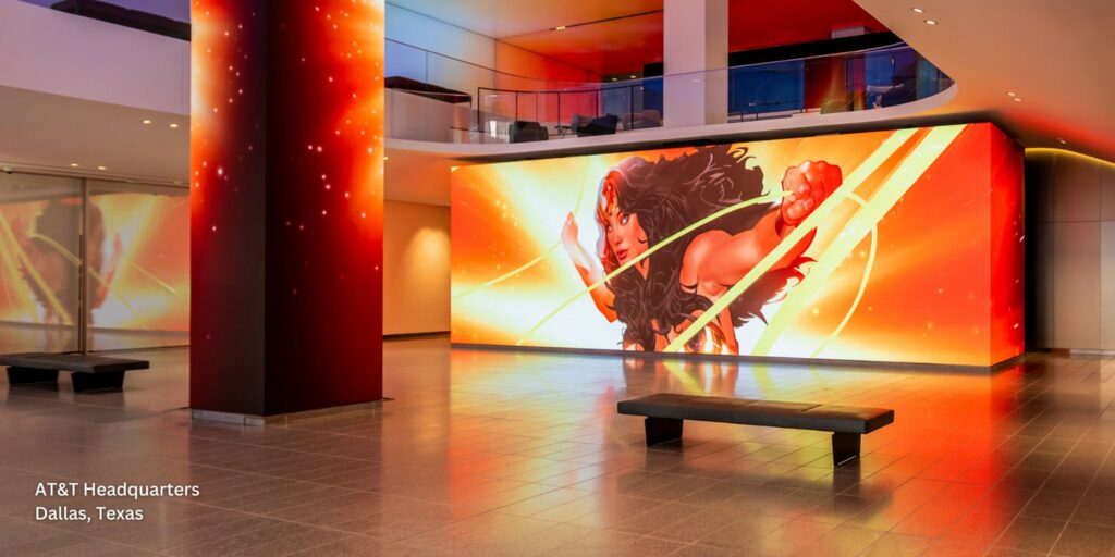 Sony CLED video wall measuring 26.5’ wide x 14.9’ high for presentations and movies.