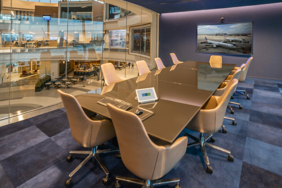 American Airline's conference room uses technology to keep all employees productive, whether they are in-person or remote.