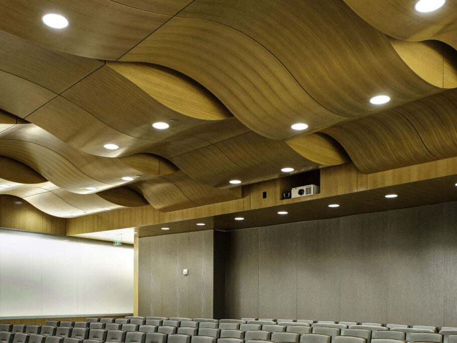 Building's ceiling is uniquely shaped to diffuse sound throughout the room.