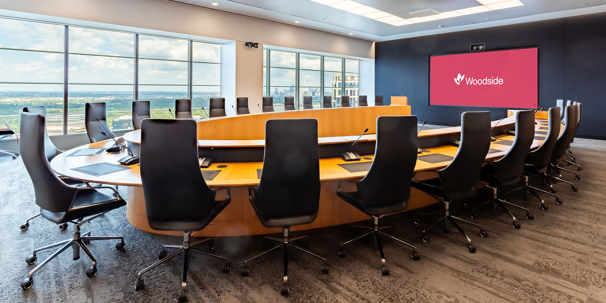 Woodside Energy’s headquarters remodeled their boardroom with upgraded audio and video systems by Ford AV.