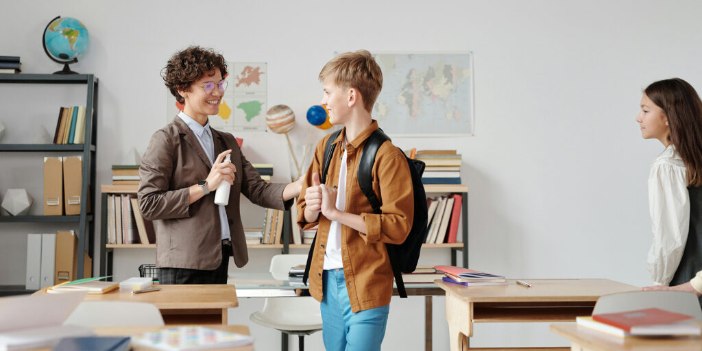 Students and teacher in secure classroom