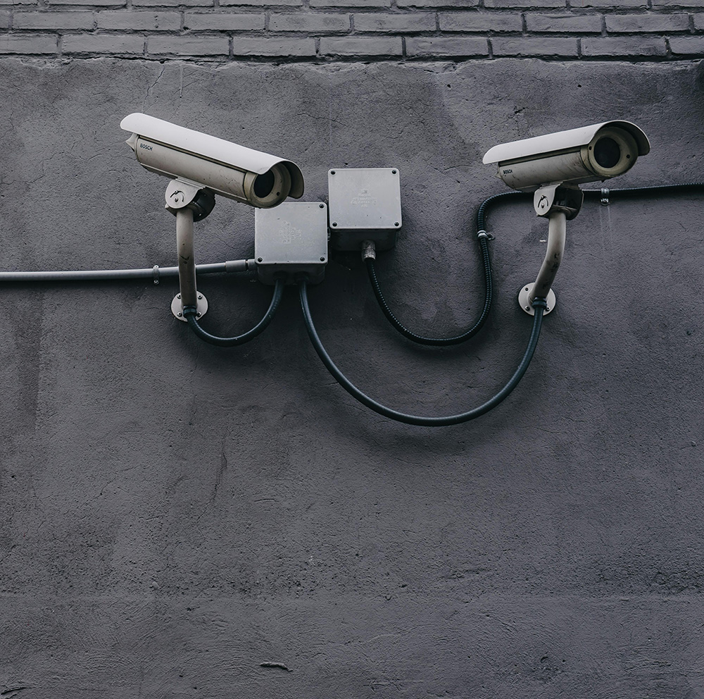 Security cameras on exterior of building